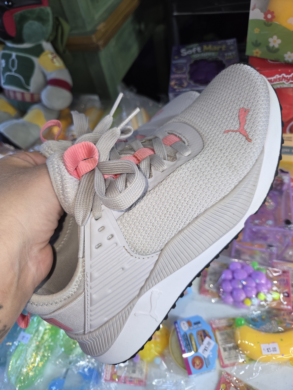 Puma Womans  Beige Athletic Sneaker with Pink Accents